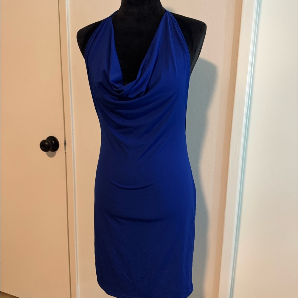Elegant Blue Halter Dress